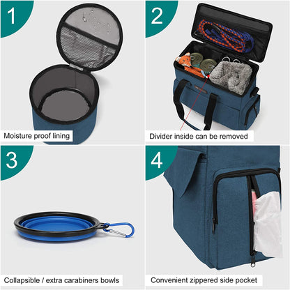 Ultimate Pet Travel Bag: Weekend Adventure Set for Dogs & Cats - Airline Approved with Storage, Bowls & Feeding Mat! 🐾✈️💙