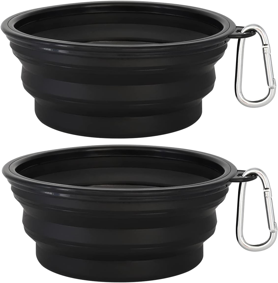 Large Collapsible Dog Bowls 2-Pack - 34Oz Portable Travel Water & Food Bowls with Clasp for Pets - Ideal for Hiking, Walking & Traveling (Black)