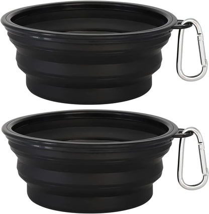 Large Collapsible Dog Bowls 2-Pack - 34Oz Portable Travel Water & Food Bowls with Clasp for Pets - Ideal for Hiking, Walking & Traveling (Black)