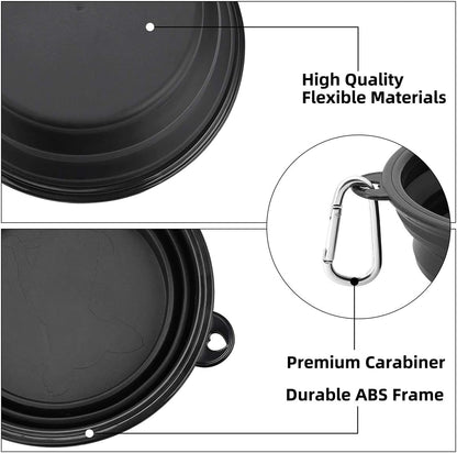 Large Collapsible Dog Bowls 2-Pack - 34Oz Portable Travel Water & Food Bowls with Clasp for Pets - Ideal for Hiking, Walking & Traveling (Black)