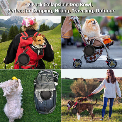 Large Collapsible Dog Bowls 2-Pack - 34Oz Portable Travel Water & Food Bowls with Clasp for Pets - Ideal for Hiking, Walking & Traveling (Black)