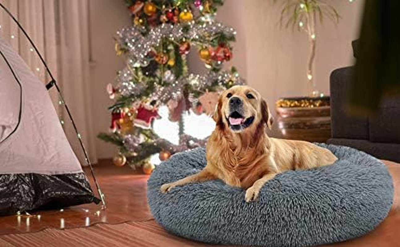 Cozy Calming Donut Cuddler Bed for Large and Medium Dogs and Cats - Plush Faux Fur Pillow Pet