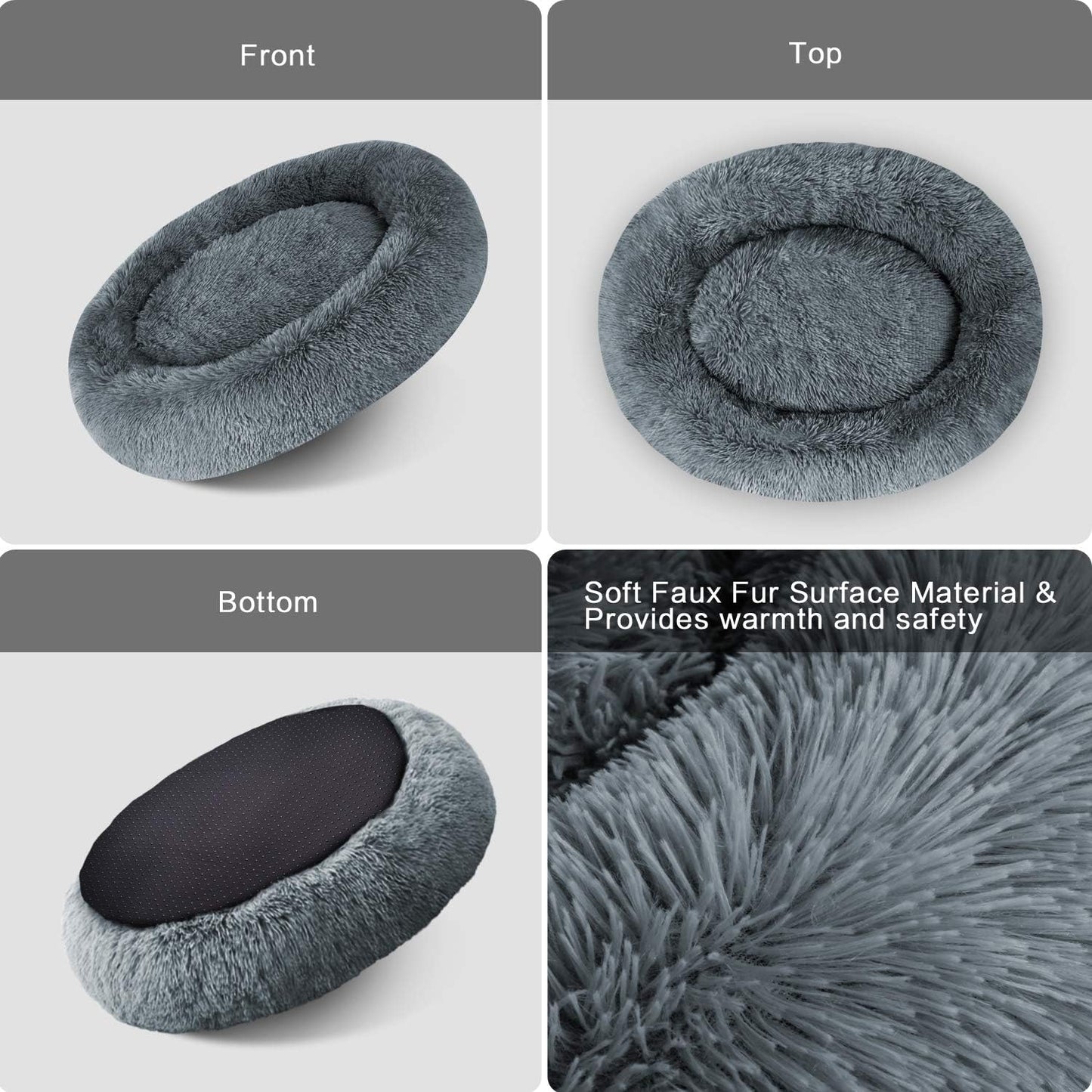 Cozy Calming Donut Cuddler Bed for Large and Medium Dogs and Cats - Plush Faux Fur Pillow Pet