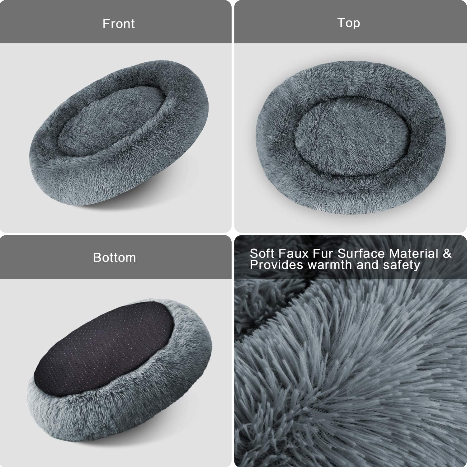 Cozy Calming Donut Cuddler Bed for Large and Medium Dogs and Cats - Plush Faux Fur Pillow Pet