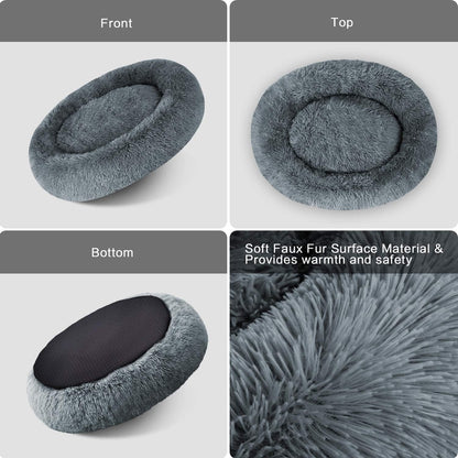 Cozy Calming Donut Cuddler Bed for Large and Medium Dogs and Cats - Plush Faux Fur Pillow Pet