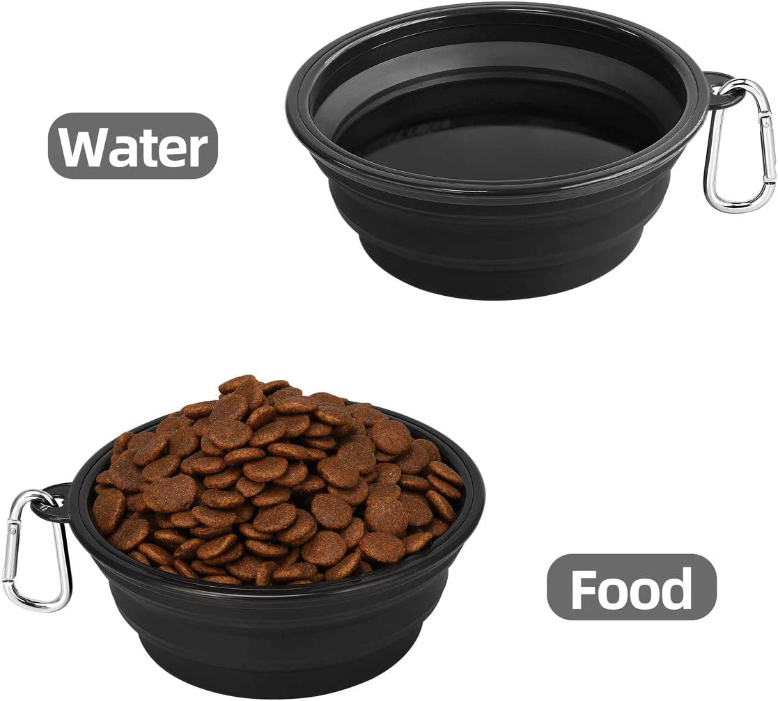 Large Collapsible Dog Bowls 2-Pack - 34Oz Portable Travel Water & Food Bowls with Clasp for Pets - Ideal for Hiking, Walking & Traveling (Black)