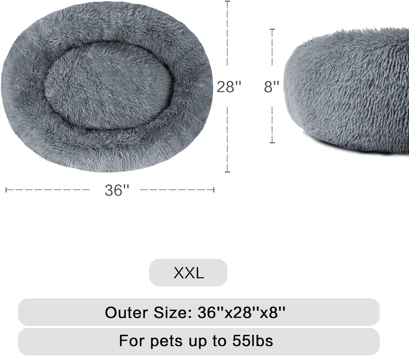 Cozy Calming Donut Cuddler Bed for Large and Medium Dogs and Cats - Plush Faux Fur Pillow Pet