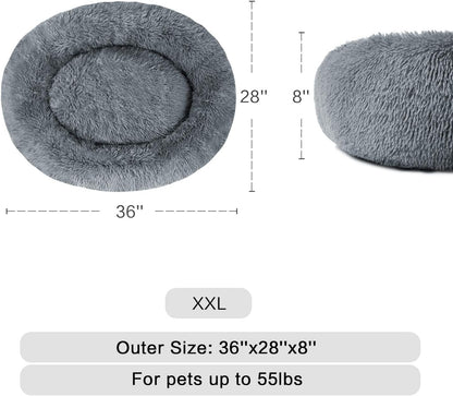 Cozy Calming Donut Cuddler Bed for Large and Medium Dogs and Cats - Plush Faux Fur Pillow Pet