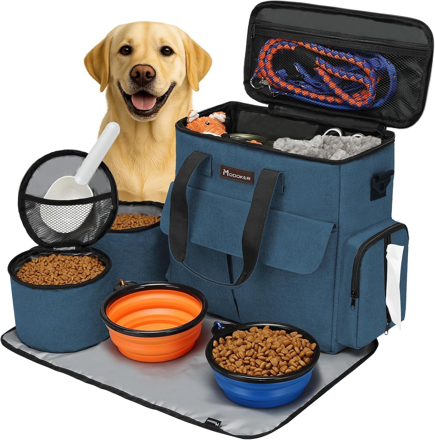 Ultimate Pet Travel Bag: Weekend Adventure Set for Dogs & Cats - Airline Approved with Storage, Bowls & Feeding Mat! 🐾✈️💙