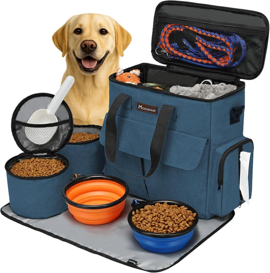 Ultimate Pet Travel Bag: Weekend Adventure Set for Dogs & Cats - Airline Approved with Storage, Bowls & Feeding Mat! 🐾✈️💙